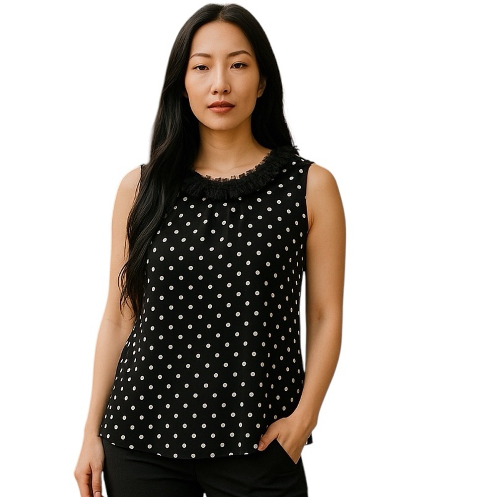 Susan Lawrence Women's Black Medium Blouse Polka Dot Sleeveless Top Office